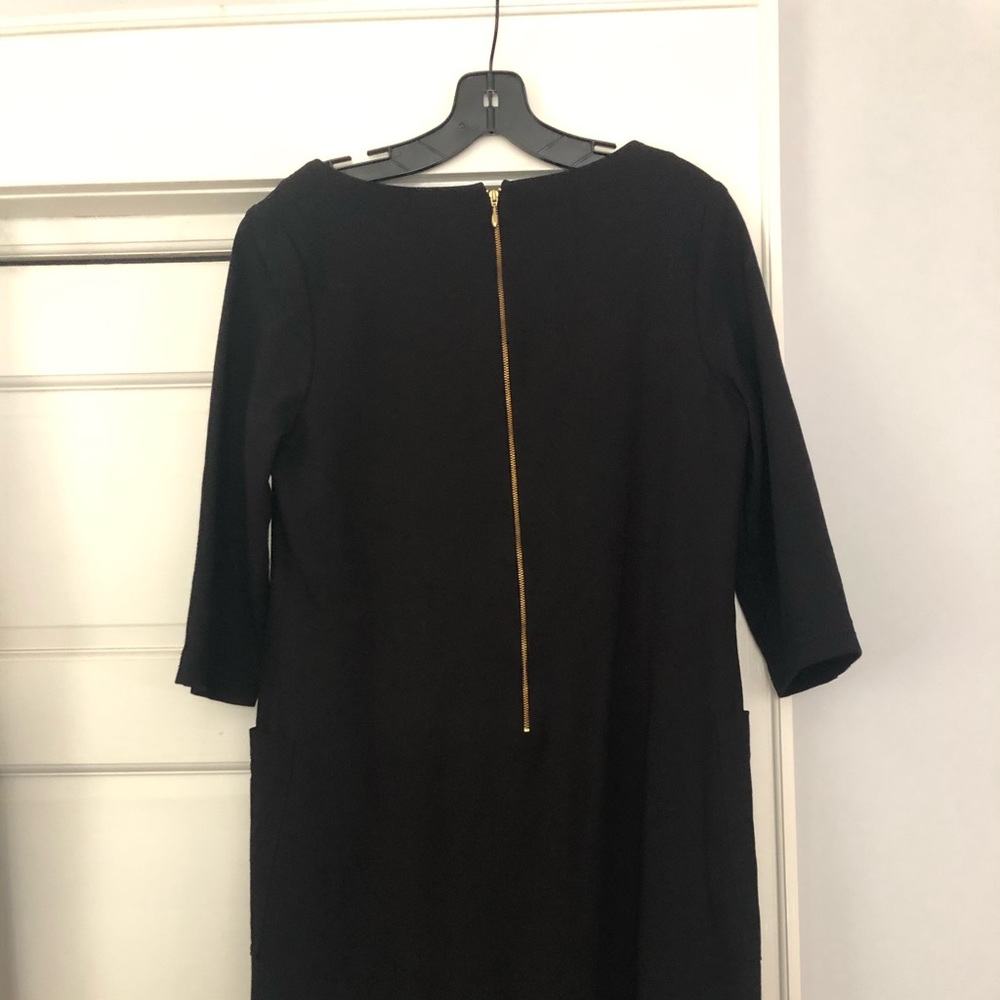 Kate Spade shift dress 3/4 sleeve black w/gold zipper detail on back - Picture 2 of 3